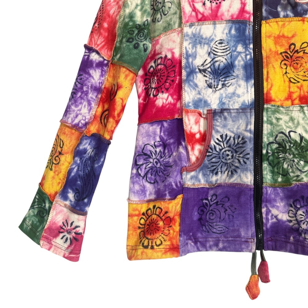 Kathmandu Imports Hoodie Patchwork Tie Dye Woodblock Print Multicolor M Boho - Picture 3 of 11